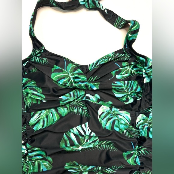 Yonique Plus swimsuit size 18W ruched halter neck tummy control tropical beach - Picture 2 of 11
